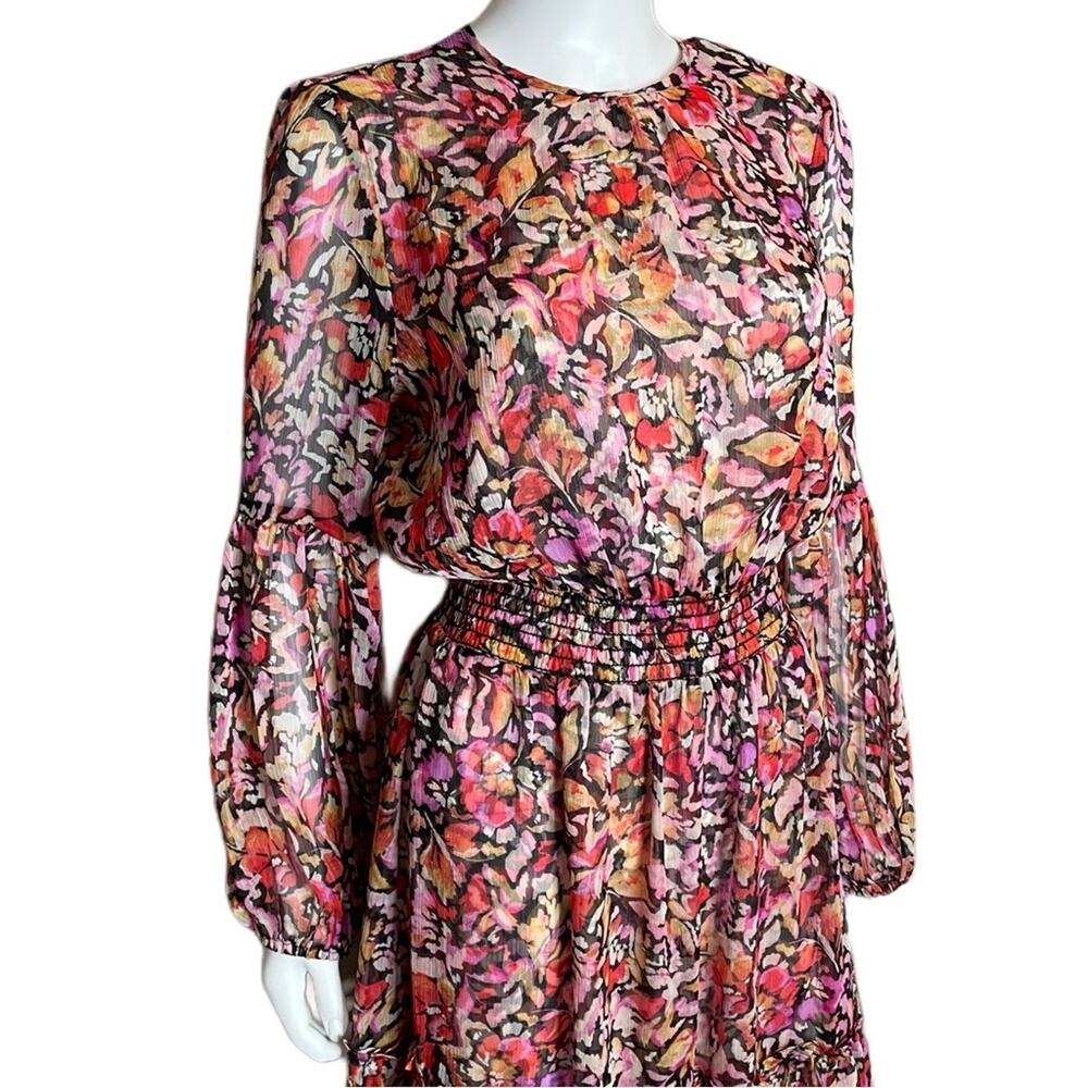 Misa Simone Floral Print Long Sleeve Chiffon Midi Dress In Multi Women’s Sz M - Picture 3 of 6